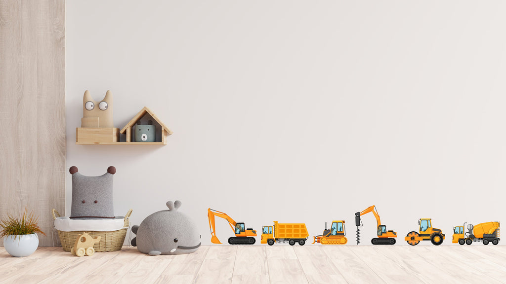 Set Of Construction Wall Decal Crawler Crane Construction Tower Crane Truck Wall Decal Kids Decal Nursery wall Vinyl Sticker Decor 390LU
