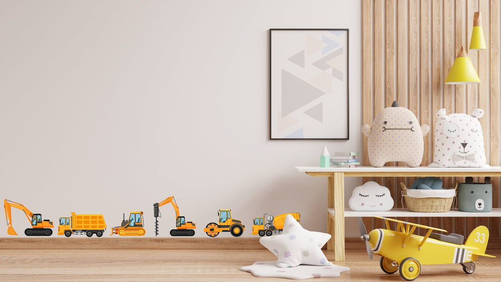 Set Of Construction Wall Decal Crawler Crane Construction Tower Crane Truck Wall Decal Kids Decal Nursery wall Vinyl Sticker Decor 390LU