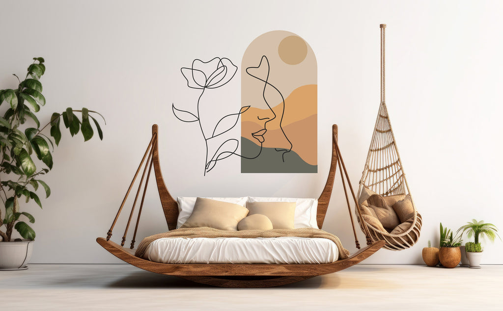 Boho Wall Decal, Bed Arch Sticker, Hedboard Wall Decal, Arch Wall Decal, Mid Century Decal Sticker, Wall Decal, Super King Bed Arch 393LU