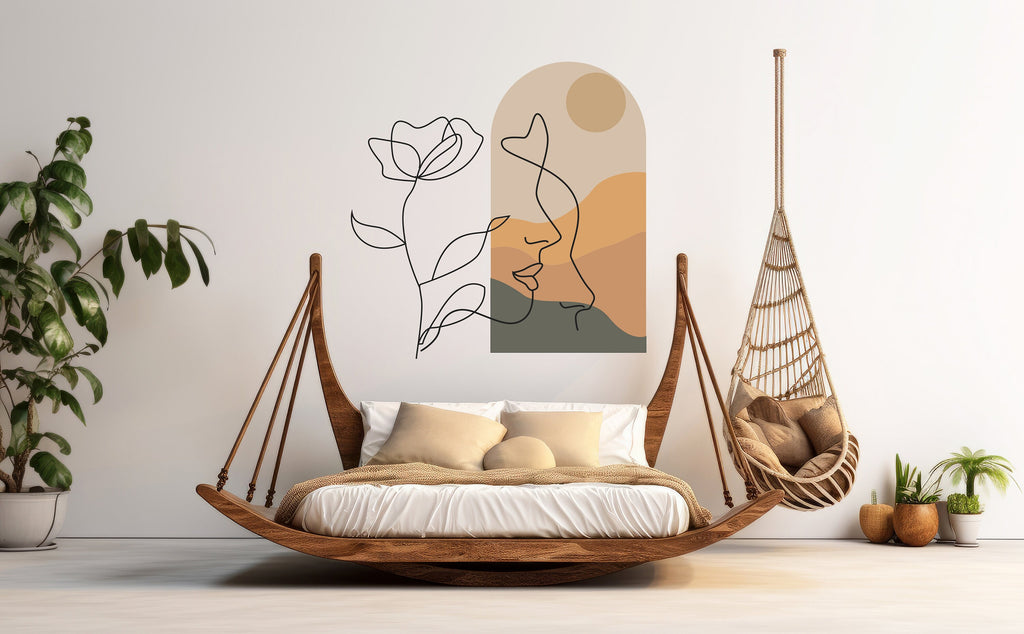 Boho Wall Decal, Bed Arch Sticker, Hedboard Wall Decal, Arch Wall Decal, Mid Century Decal Sticker, Wall Decal, Super King Bed Arch 393LU
