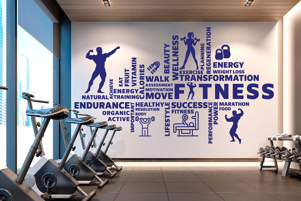 Fitness Vinyl Gym Wall Decal, Inspirational Words, Gym Decal, Fitness Collage, Gym Wall Art Gym Decor Gym Wall Decor Motivational Art 328RS