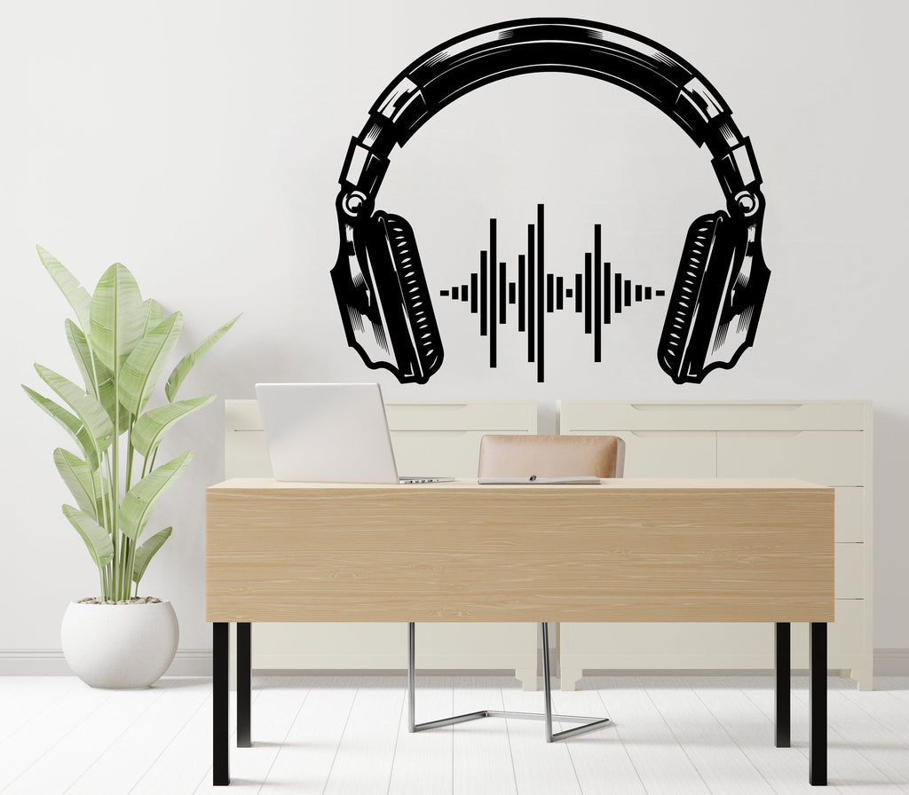 Headphone Audio Wave Wall Decal Sound Wave Wall Sticker Music Notes Wall Decor Vinyl Music Wall Art Musician Sticker Recording Studio 307RS