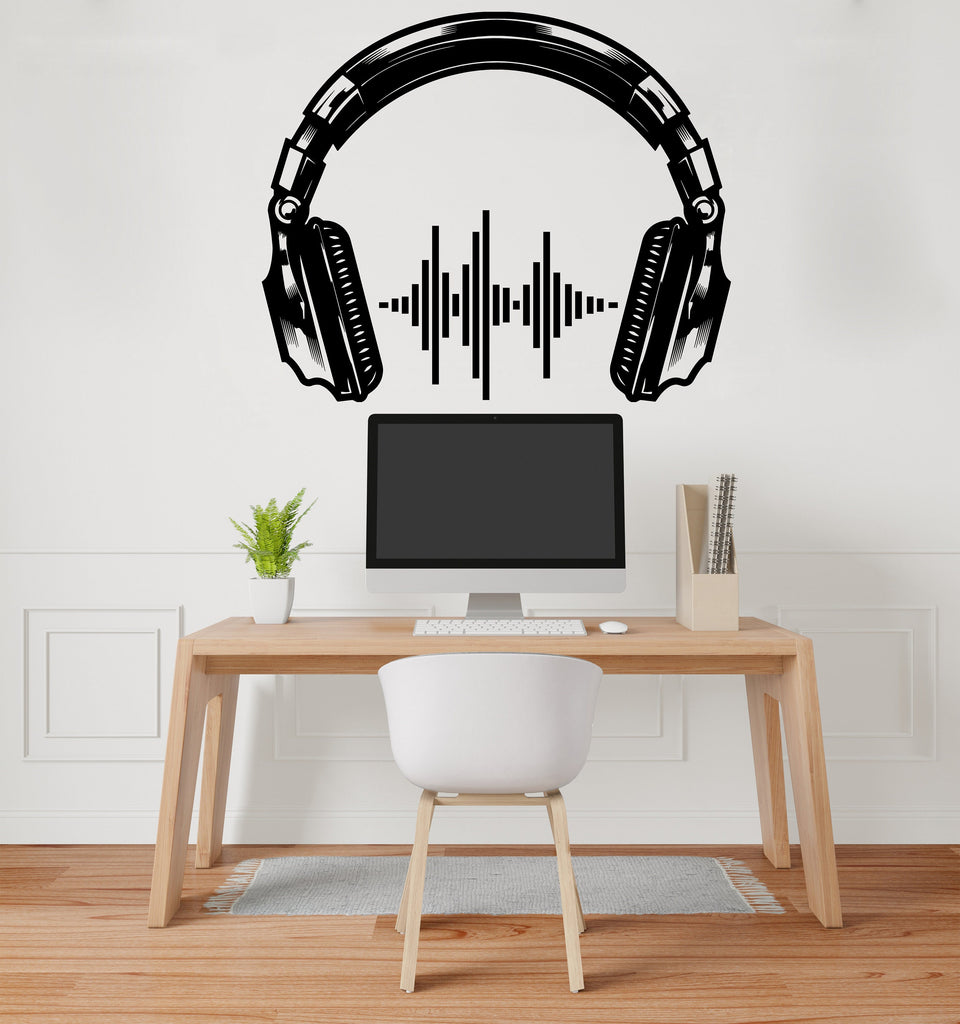 Headphone Audio Wave Wall Decal Sound Wave Wall Sticker Music Notes Wall Decor Vinyl Music Wall Art Musician Sticker Recording Studio 307RS