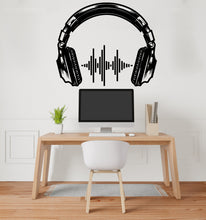 Load image into Gallery viewer, Headphone Audio Wave Wall Decal Sound Wave Wall Sticker Music Notes Wall Decor Vinyl Music Wall Art Musician Sticker Recording Studio 307RS