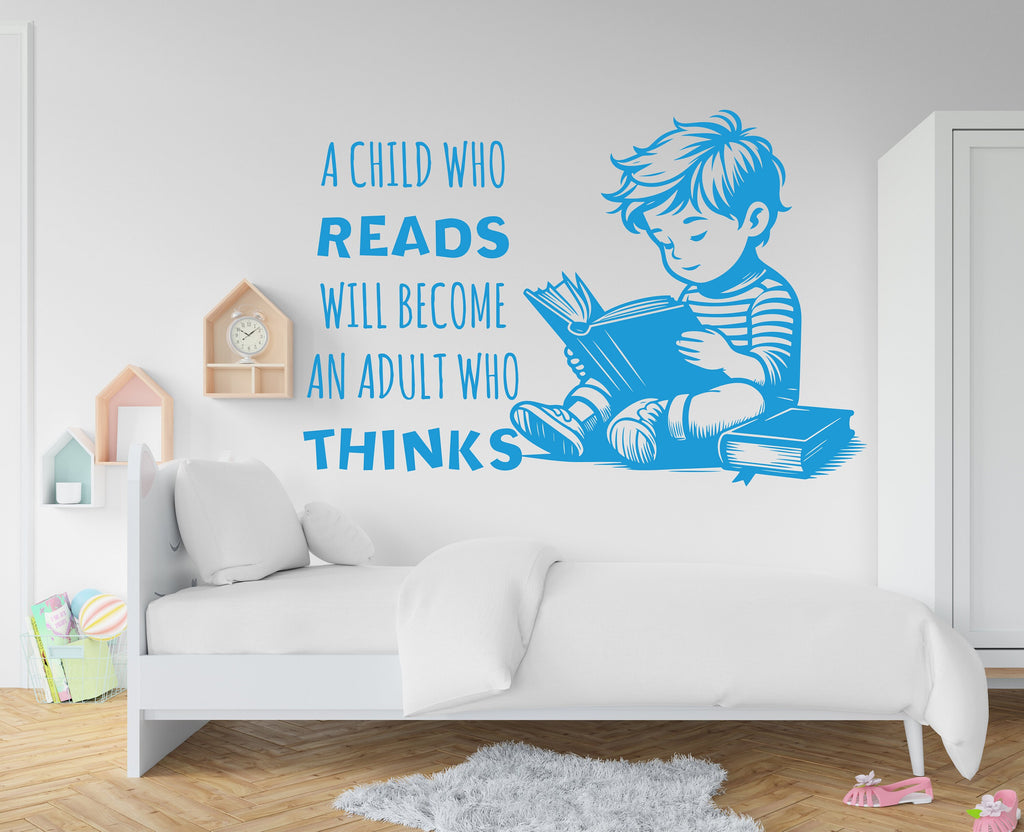 Little Boy reading Book wall decals book wall decor, library wall decal, education decals, reading room, nurseries, school, kids gifts 340RS