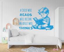Load image into Gallery viewer, Little Boy reading Book wall decals book wall decor, library wall decal, education decals, reading room, nurseries, school, kids gifts 340RS