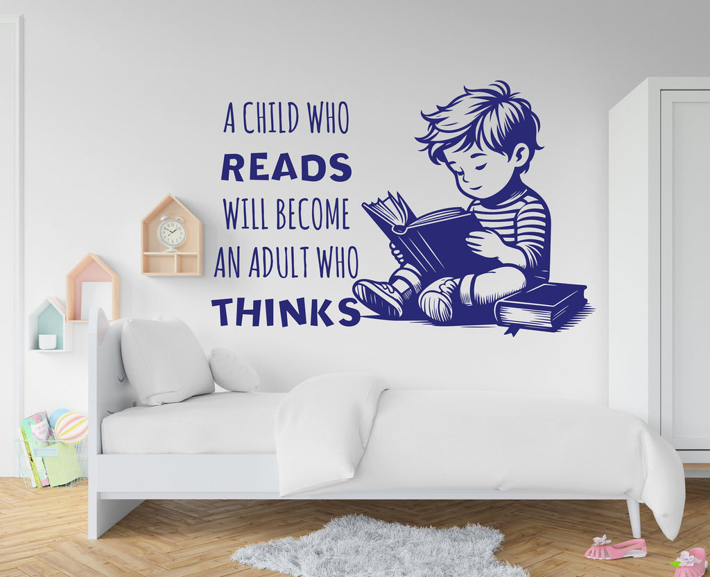 Little Boy reading Book wall decals book wall decor, library wall decal, education decals, reading room, nurseries, school, kids gifts 340RS