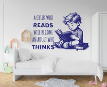 Load image into Gallery viewer, Little Boy reading Book wall decals book wall decor, library wall decal, education decals, reading room, nurseries, school, kids gifts 340RS
