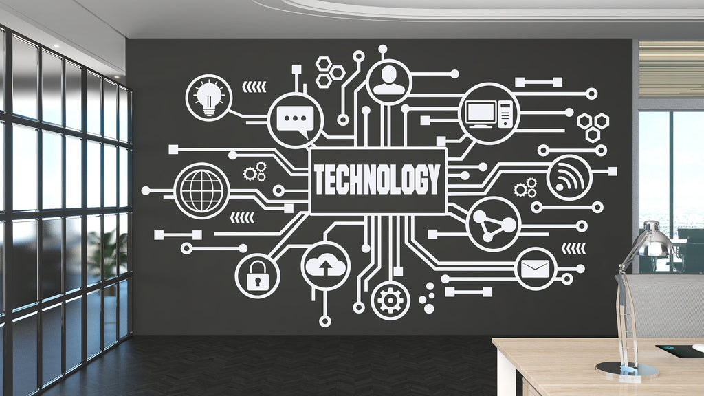 Technology Vinyl Wall Art Decal, Circuit Board Wall Decal, Office Wall Decor, Business Software Wall Sticker, Computer It Decor Office 309RS