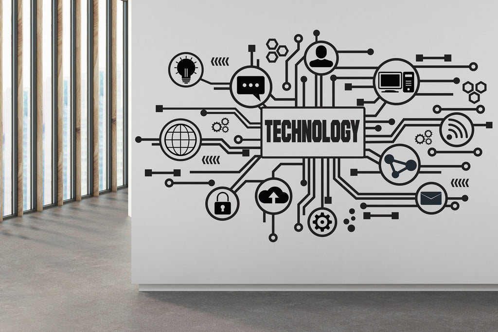 Technology Vinyl Wall Art Decal, Circuit Board Wall Decal, Office Wall Decor, Business Software Wall Sticker, Computer It Decor Office 309RS
