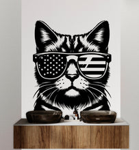 Load image into Gallery viewer, Cat USA Sunglasses wall decal Dog decor Cat kids Cat wall art Decal Cat Lover Animals Cat Wall Bathroom Wall Decals Stickers Vinyl 069DE