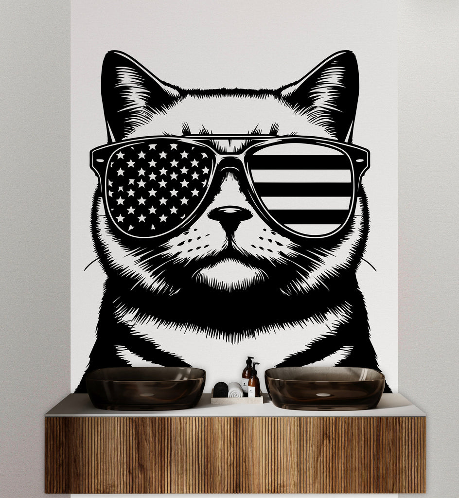Cat USA Sunglasses wall decal Dog decor Cat kids Cat wall art Decal Cat Lover Animals Cat Wall Bathroom Wall Decals Stickers Vinyl 072DE