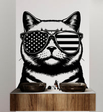 Load image into Gallery viewer, Cat USA Sunglasses wall decal Dog decor Cat kids Cat wall art Decal Cat Lover Animals Cat Wall Bathroom Wall Decals Stickers Vinyl 072DE