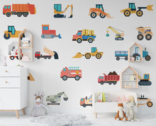 Load image into Gallery viewer, Truck Wall Decals - Construction Truck wall Nursery Decor, Watercolor Wall Art, Kids Room Decal, Reusable and Removable Wall Stickers 353RS