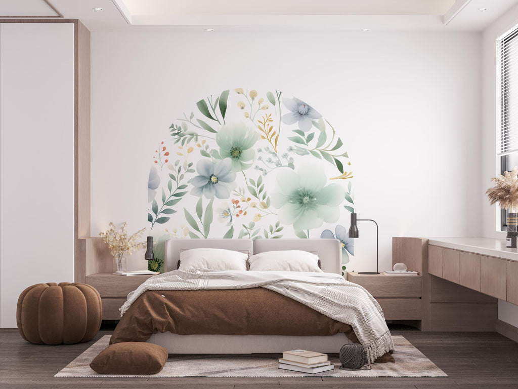 Flower Watercolor Wall Decal, Bed Arch Sticker, Hedboard Wall Decal, Arch Wall Decal, Marble Wall Decal Sticker, Super King Bed Arch 355RS