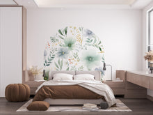 Load image into Gallery viewer, Flower Watercolor Wall Decal, Bed Arch Sticker, Hedboard Wall Decal, Arch Wall Decal, Marble Wall Decal Sticker, Super King Bed Arch 355RS