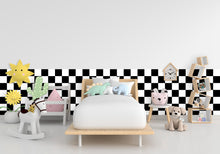 Load image into Gallery viewer, Scalloped Racing Stripes Wall Decal, Scallop Decals, Racing Flag Wall Decor Decal, Nursery, racing nursery Wall, Boys room decal 356RS