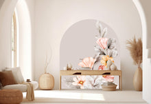 Load image into Gallery viewer, Flower Arch Wall Decal, Bed Arch Sticker, Hedboard Wall Decal, Arch Wall Decal, Marble Wall Decal, Wall Decal, Super King Bed Arch 359RS