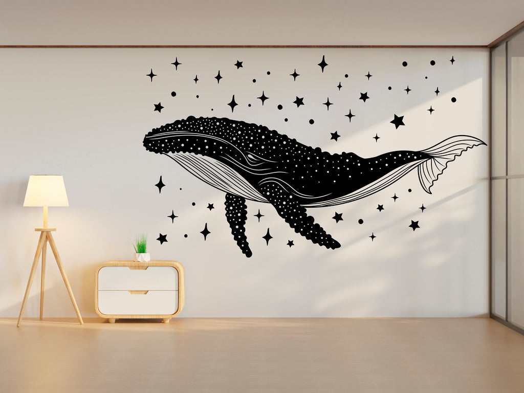 Whale with Stars Wall Decal, Whale Wall Art, Whale Room Wall Decor Whale Room Wall Sticker Whale Wall Decor Animals Stickers Whale art 315RS