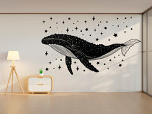 Load image into Gallery viewer, Whale with Stars Wall Decal, Whale Wall Art, Whale Room Wall Decor Whale Room Wall Sticker Whale Wall Decor Animals Stickers Whale art 315RS