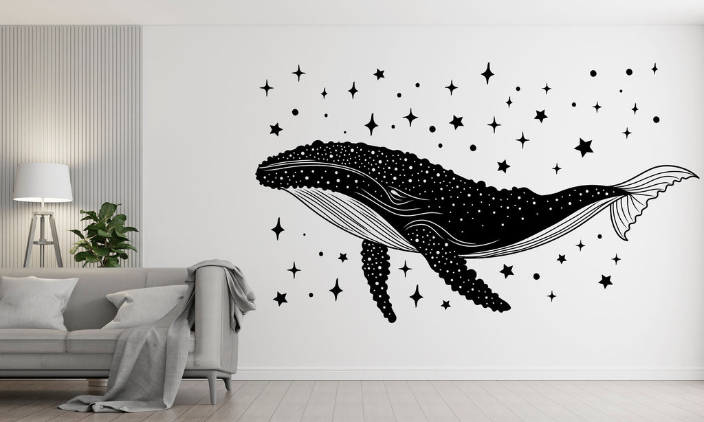 Whale with Stars Wall Decal, Whale Wall Art, Whale Room Wall Decor Whale Room Wall Sticker Whale Wall Decor Animals Stickers Whale art 315RS