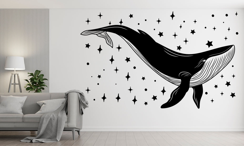 Whale with Stars Wall Decal, Whale Wall Art, Whale Room Wall Decor Whale Room Wall Sticker Whale Wall Decor Animals Stickers Whale art 316RS