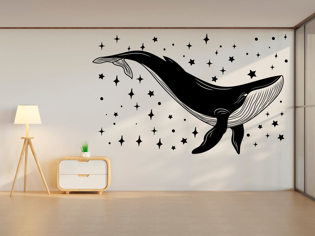 Whale with Stars Wall Decal, Whale Wall Art, Whale Room Wall Decor Whale Room Wall Sticker Whale Wall Decor Animals Stickers Whale art 316RS