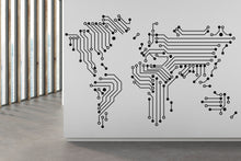 Load image into Gallery viewer, World Map Circuit Board Wall Decal, Technology Vinyl Wall Art Decals, Company Name Decal, Office Decor, Business Wall Decal Art Office 322RS