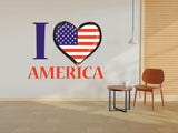 US Flag Decal, I love America Flag Wall Sticker, Patriotic Home Decor, Wings Of The American Flag Vinyl Wallpaper, American Symbol Art 323RS