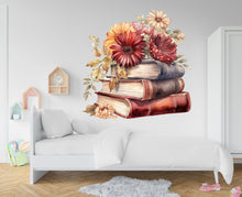 Load image into Gallery viewer, Book Floral wall art decals, book shelves decor, library wall decal, education decals, reading room, nurseries, school, kids gifts 327RS