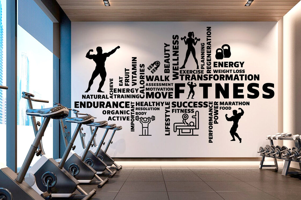 Fitness Vinyl Gym Wall Decal, Inspirational Words, Gym Decal, Fitness Collage, Gym Wall Art Gym Decor Gym Wall Decor Motivational Art 328RS