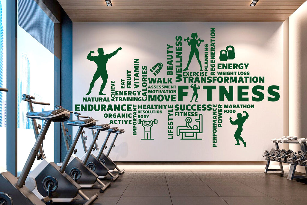 Fitness Vinyl Gym Wall Decal, Inspirational Words, Gym Decal, Fitness Collage, Gym Wall Art Gym Decor Gym Wall Decor Motivational Art 328RS