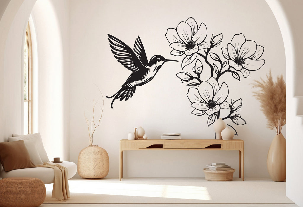 Hummingbird Flowers wall decor Florals Magnolia Decals Hummingbird Art wall Art Stickers Home Interior Design Murals Gifts Decoration 330RS