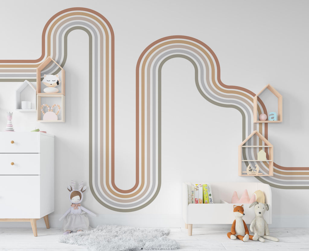 Rainbow stripe Wall Decal Stripe Vinyl Sticker Nursery Wall Decor Kids Playroom Boys Room Wall Art boho Bedroom Mural Sticker 371RS
