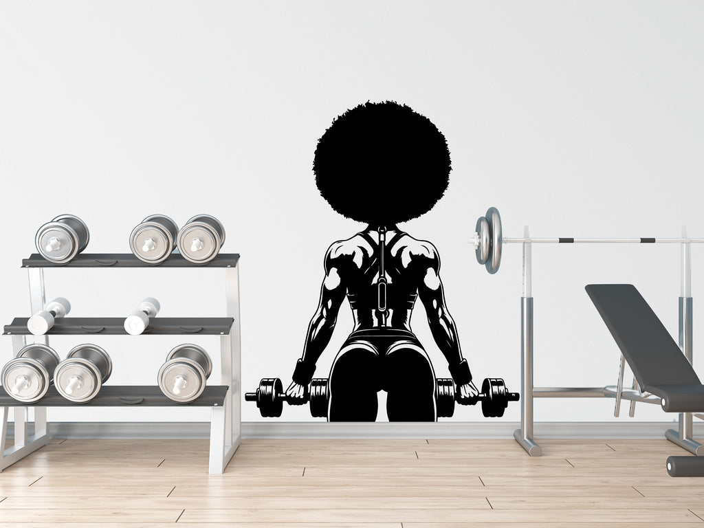 Afro Girl Gym Wall Decal Power fitness Squat Decor Workout Art Vinyl Gym Wall Stickers Bedroom Gym Workout Girl Motivation Cross-fit 065DE