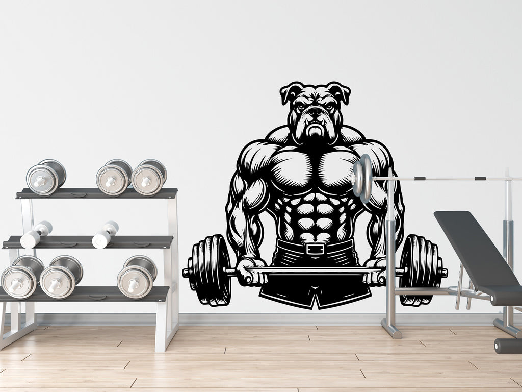 Bulldog Gym Wall Decal Power fitness Squat Decor Workout Art Vinyl Gym Wall Stickers Bedroom Gym Workout Dog Motivation Cross-fit 066DE