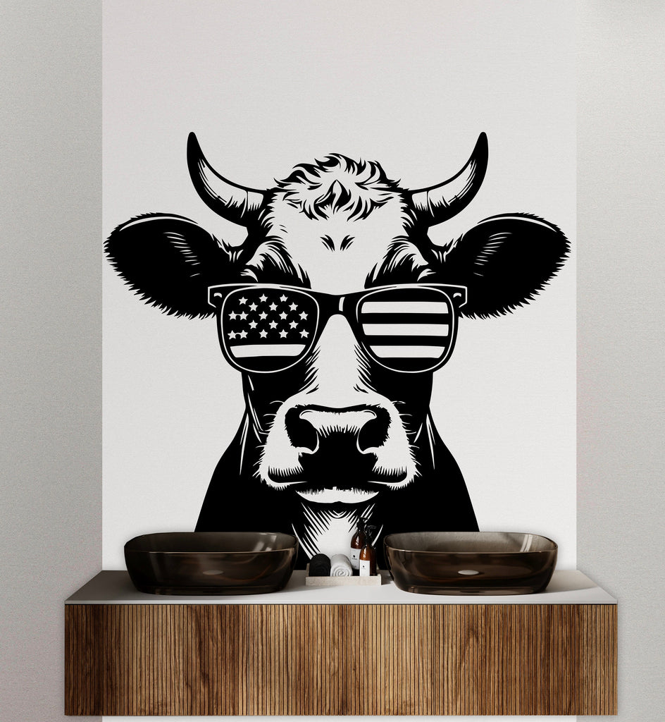 Cow USA Sunglasses wall decal Farm decor Farm kids Cow wall art Decal Cow Lover Animals Cow Wall Bathroom Wall Decals Stickers Vinyl 067DE