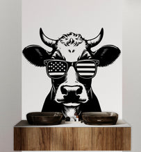 Load image into Gallery viewer, Cow USA Sunglasses wall decal Farm decor Farm kids Cow wall art Decal Cow Lover Animals Cow Wall Bathroom Wall Decals Stickers Vinyl 067DE