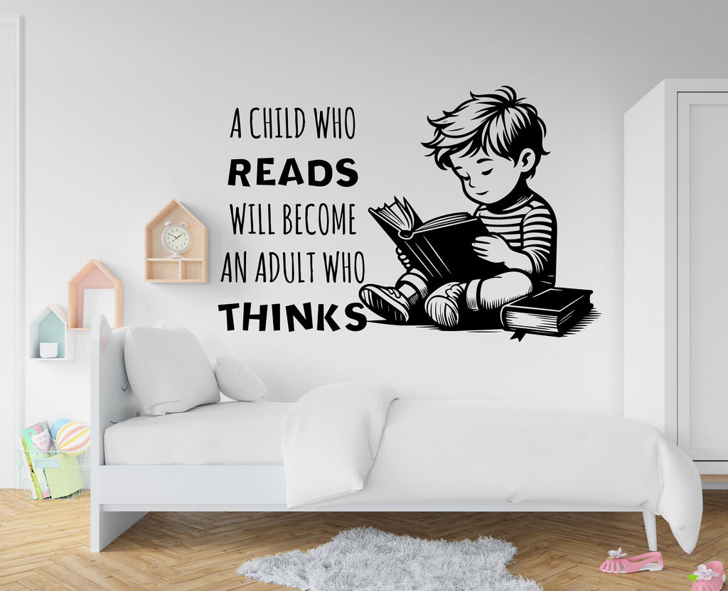 Little Boy reading Book wall decals book wall decor, library wall decal, education decals, reading room, nurseries, school, kids gifts 340RS