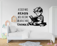 Load image into Gallery viewer, Little Boy reading Book wall decals book wall decor, library wall decal, education decals, reading room, nurseries, school, kids gifts 340RS