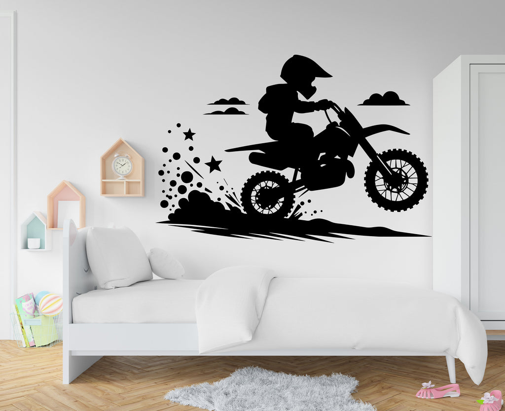 Motocross Boy Wall Decal Dirt Bike Rider Wall Sticker Motorcycle Wall Decor Wall Stickers Nursery Bedroom Decor 343RS