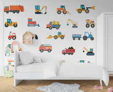 Load image into Gallery viewer, Truck Wall Decals - Construction Truck wall Nursery Decor, Watercolor Wall Art, Kids Room Decal, Reusable and Removable Wall Stickers 353RS