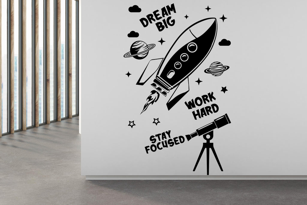 Dream Big wall decal Work Hard wall decal Stay Focused wall decor Office Gift Wall decal, Rocket Wall stickers, Planet decor, Wall Art 357RS