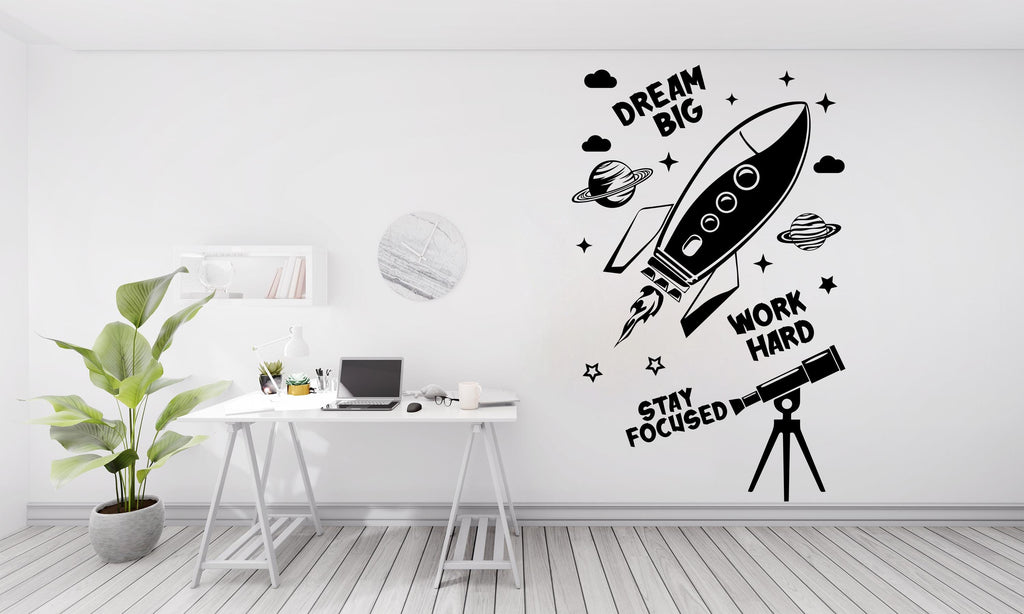 Dream Big wall decal Work Hard wall decal Stay Focused wall decor Office Gift Wall decal, Rocket Wall stickers, Planet decor, Wall Art 357RS