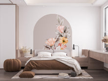 Load image into Gallery viewer, Flower Arch Wall Decal, Bed Arch Sticker, Hedboard Wall Decal, Arch Wall Decal, Marble Wall Decal, Wall Decal, Super King Bed Arch 359RS