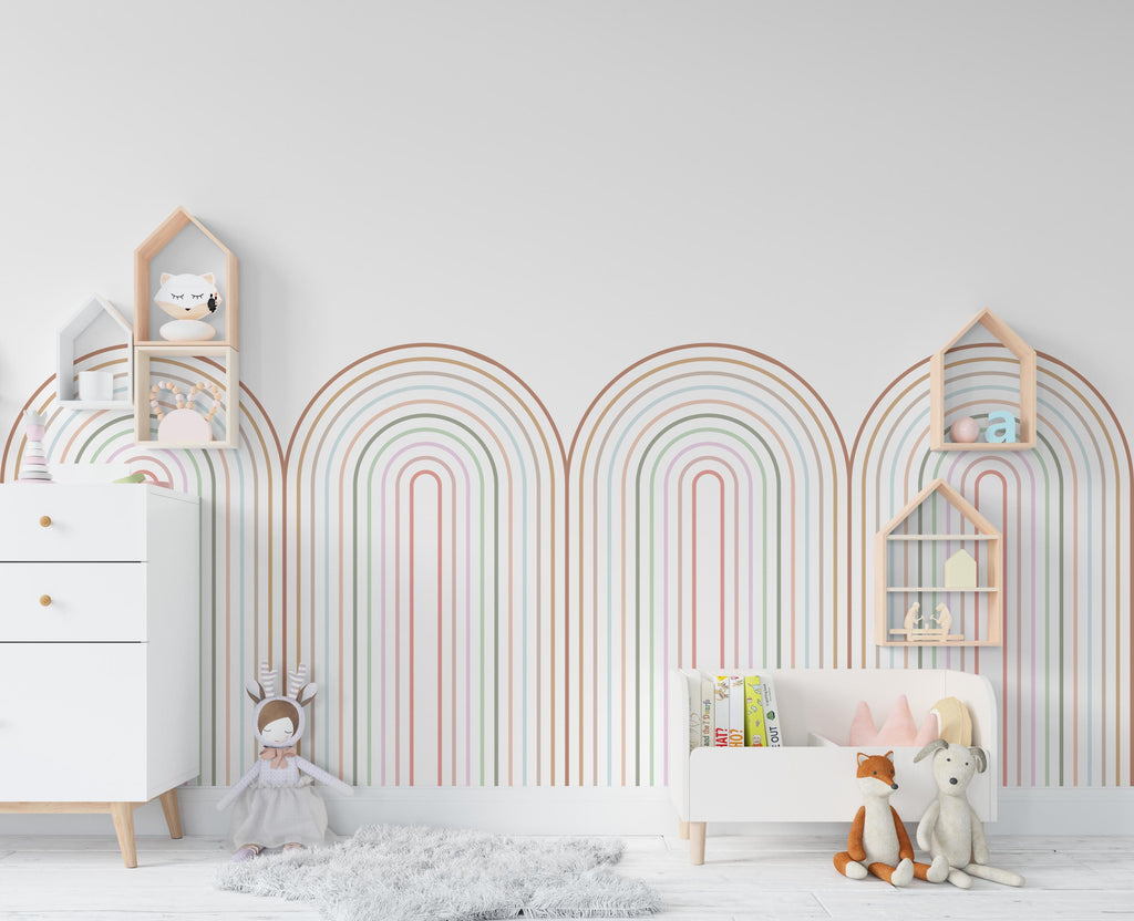 Scalloped Pastel Arch Wall Decal, Scallop Decals, Boho Wall Decor Decal Boho Nursery Scalloped Half Wall, Arch Wall Decal Border Decal 386RS