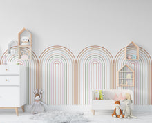 Load image into Gallery viewer, Scalloped Pastel Arch Wall Decal, Scallop Decals, Boho Wall Decor Decal Boho Nursery Scalloped Half Wall, Arch Wall Decal Border Decal 386RS
