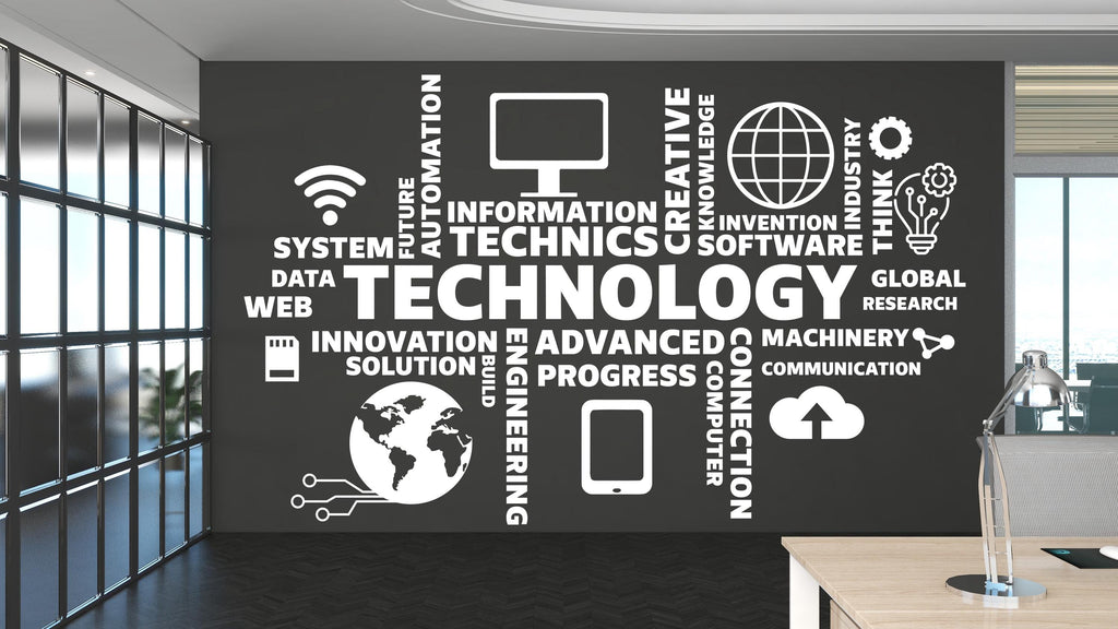 Technology Vinyl Wall Art Decal, Circuit Board Wall Decal, Office Wall Decor, Business Software Wall Sticker, Computer It Decor Office 388RS