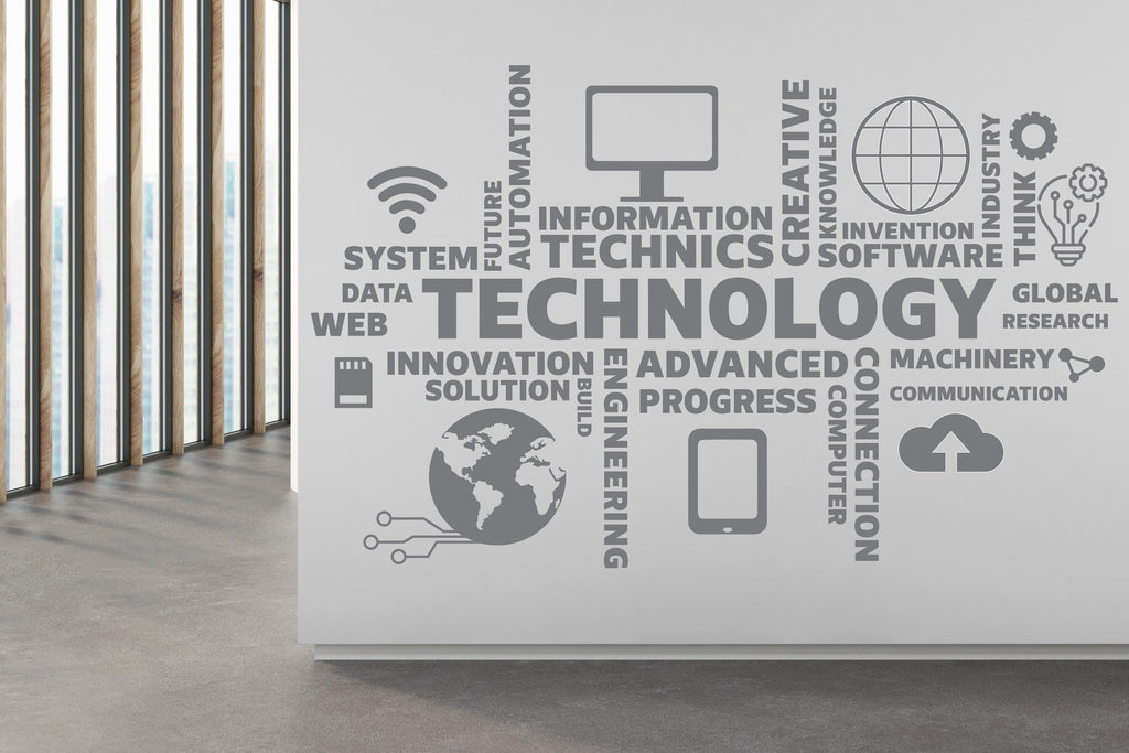Technology Vinyl Wall Art Decal, Circuit Board Wall Decal, Office Wall Decor, Business Software Wall Sticker, Computer It Decor Office 388RS