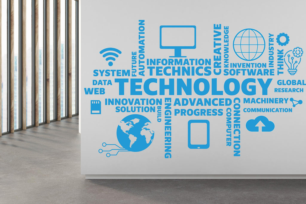 Technology Vinyl Wall Art Decal, Circuit Board Wall Decal, Office Wall Decor, Business Software Wall Sticker, Computer It Decor Office 388RS